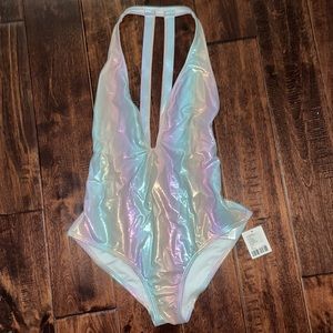 Urban Outfitters Out From Under Iridescent Plunging One Piece Swimsuit